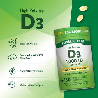 Nature's Truth Vitamin D3 1000 IU, 130 Softgels