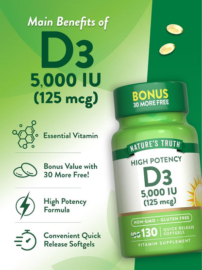 Nature's Truth Vitamin D3 5000 IU, 130 Softgels