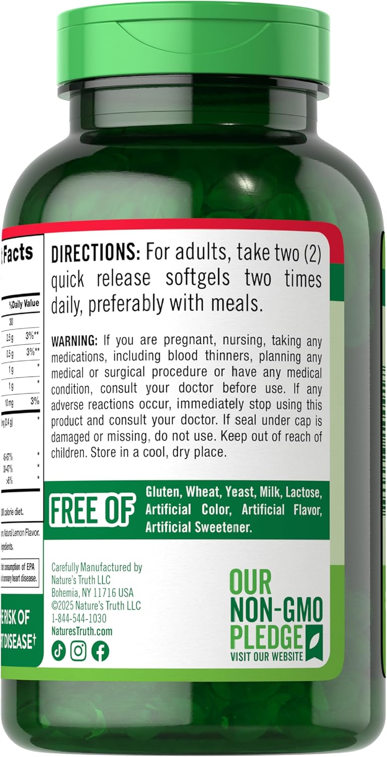 Nature's Truth Omega-3 Fish Oil 2400mg, 250 Softgels
