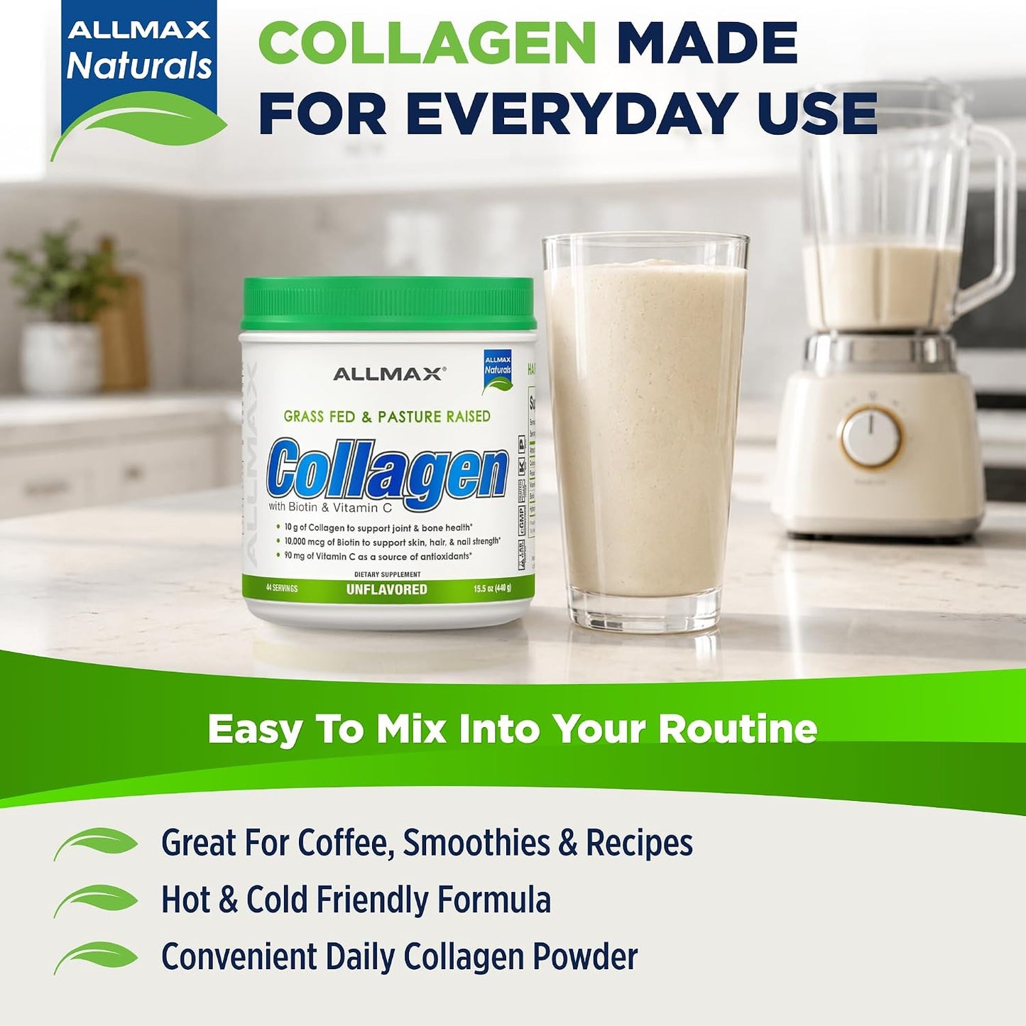 ALLMAX Grass-Fed & Pasture-Raised Collagen Peptides 44 servings 440 gm