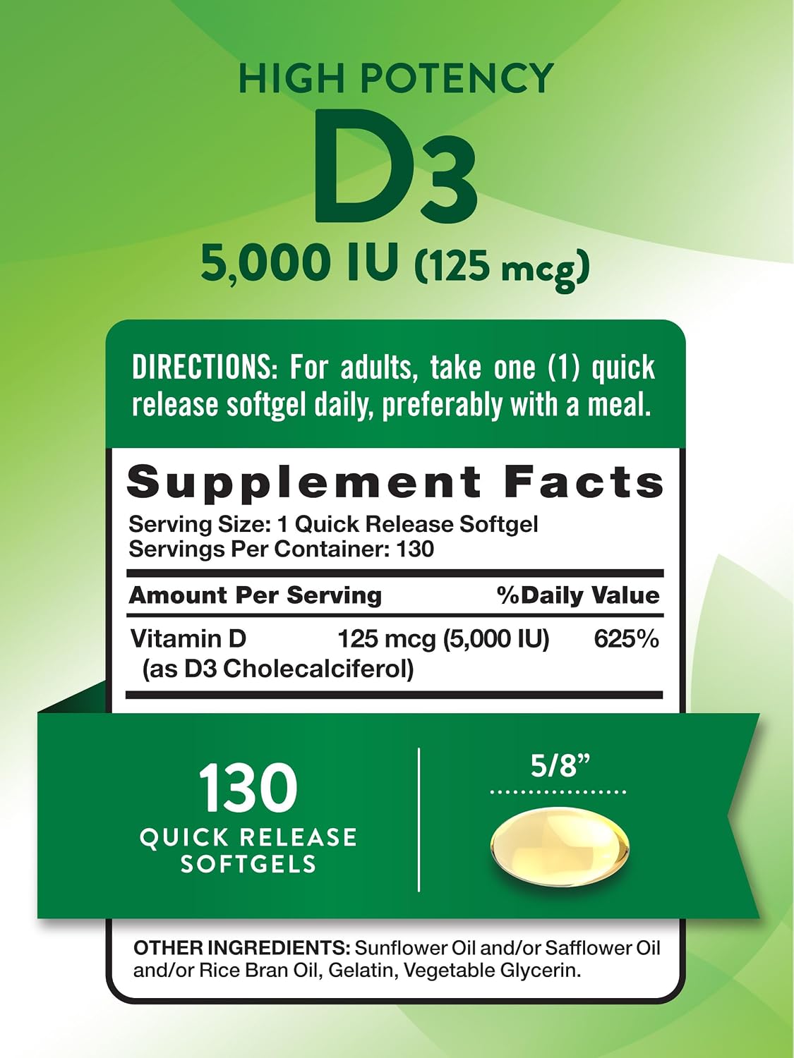 Nature's Truth Vitamin D3 5000 IU, 130 Softgels