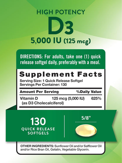 Nature's Truth Vitamin D3 5000 IU, 130 Softgels