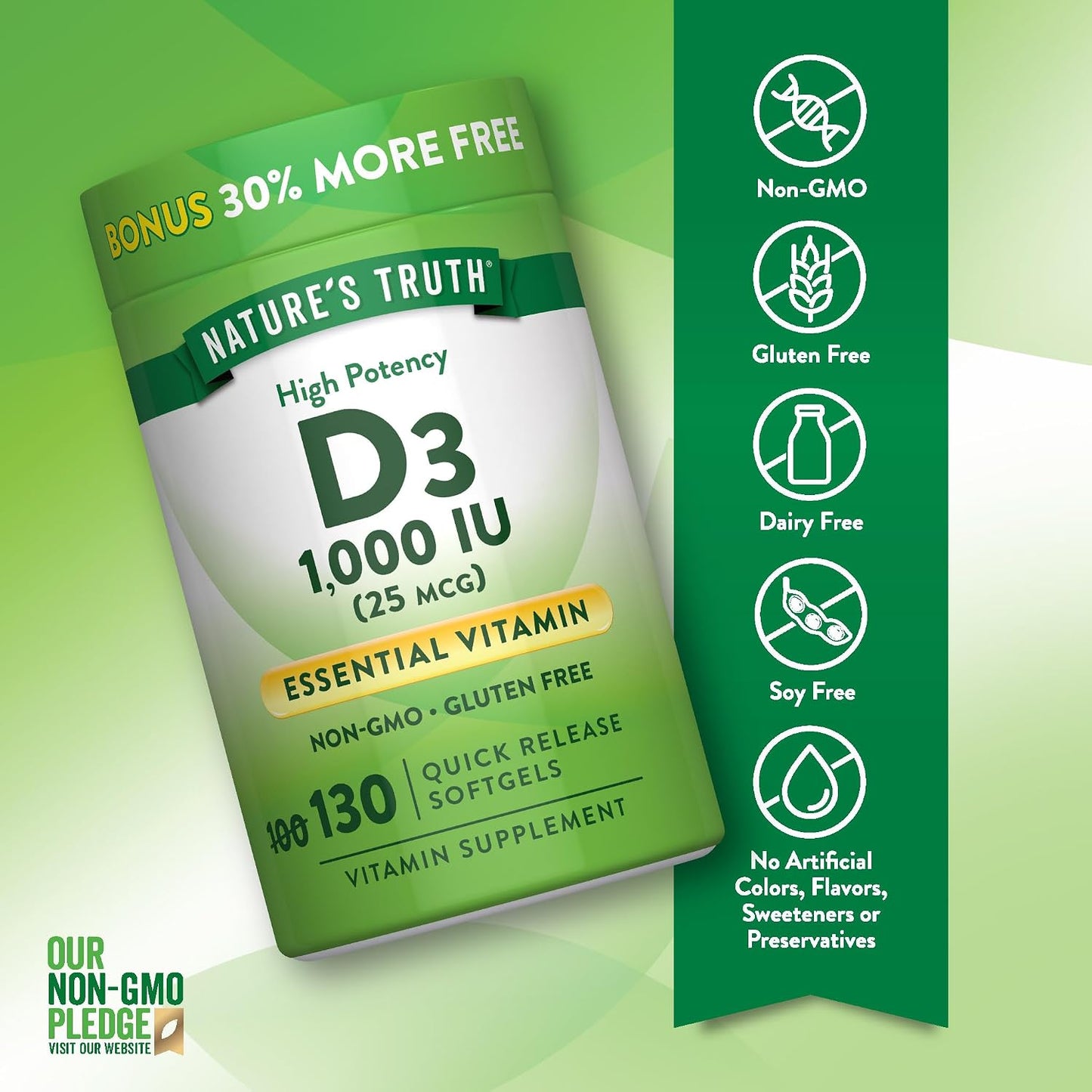 Nature's Truth Vitamin D3 1000 IU, 130 Softgels