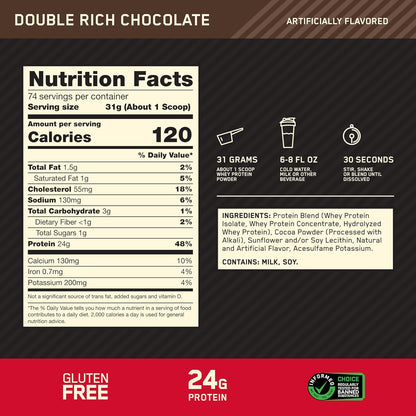 ON Gold Standard 100% Whey Protein Powder Double Rich Chocolate 74 Servings Front Label