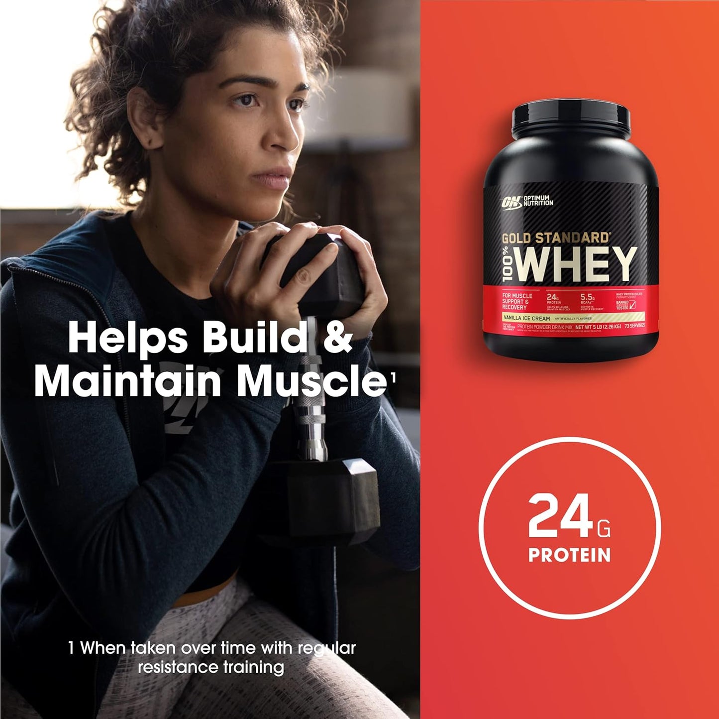 Optimum Nutrition Gold Standard 100% Whey Protein Powder Vanilla Ice Cream 5 lb (2.27kg)