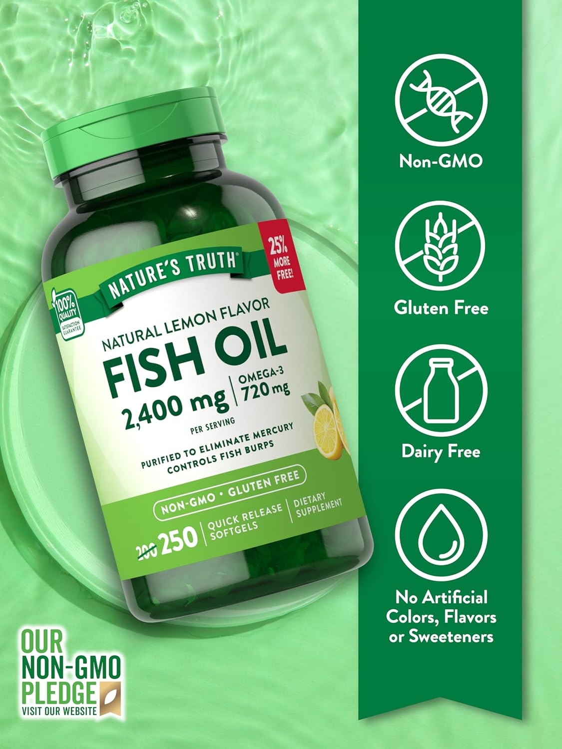 Nature's Truth Omega-3 Fish Oil 2400mg, 250 Softgels