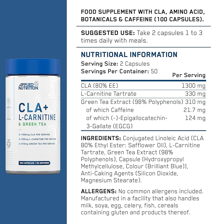 Applied Nutrition CLA+ L-Carnitine & Green Tea 100 capsules