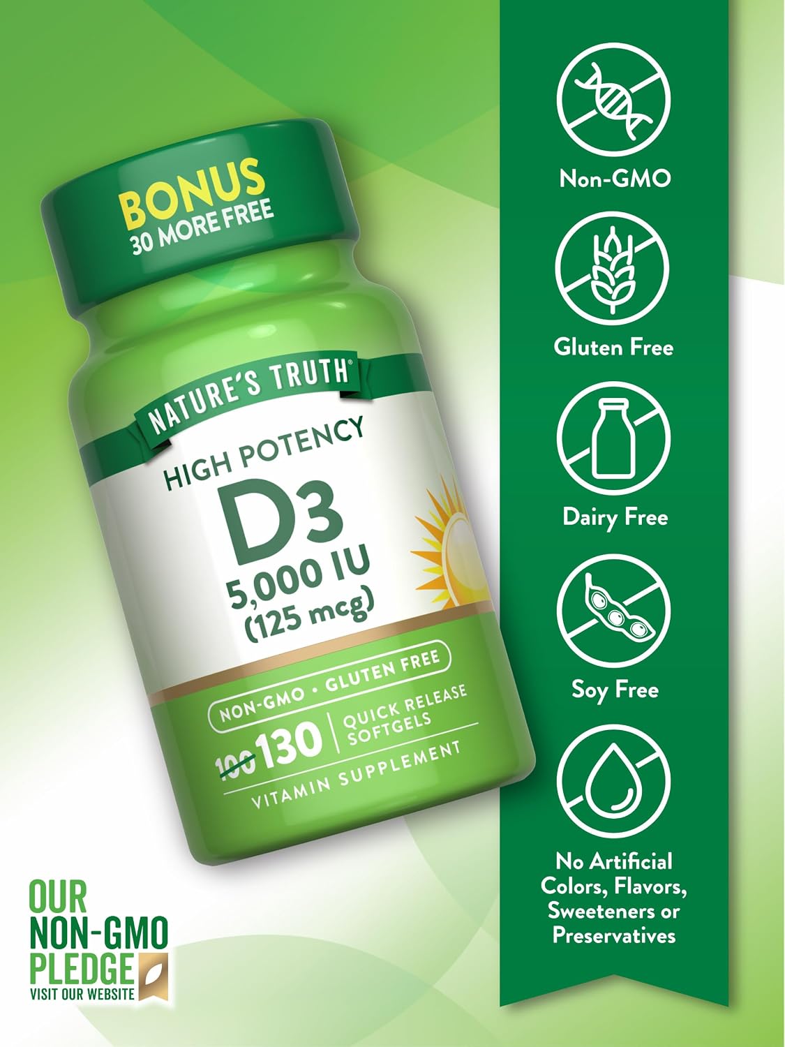 Nature's Truth Vitamin D3 5000 IU, 130 Softgels