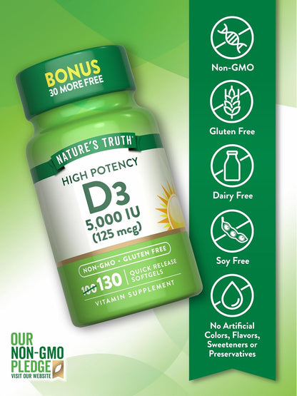 Nature's Truth Vitamin D3 5000 IU, 130 Softgels