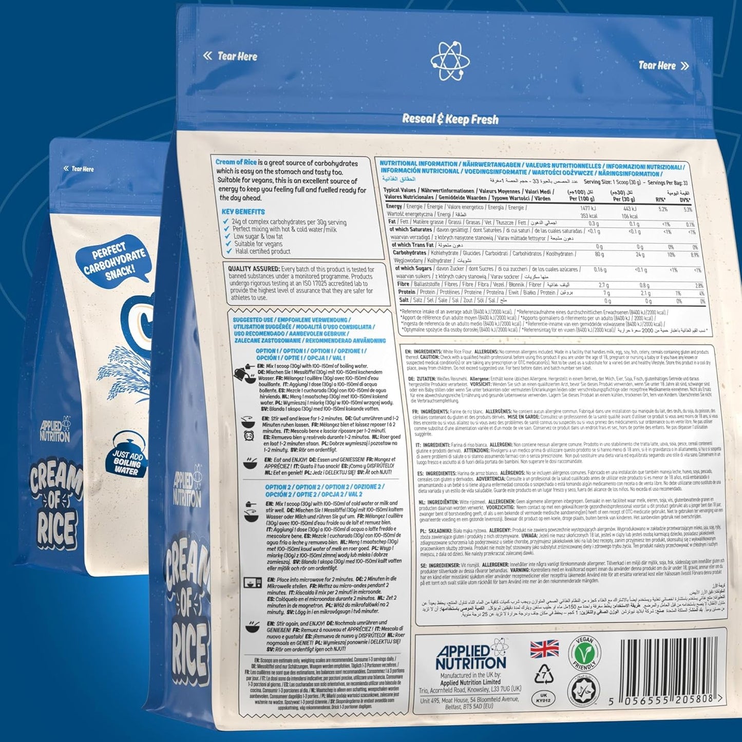 Applied Nutrition Cream of Rice 33 servings 1 kg