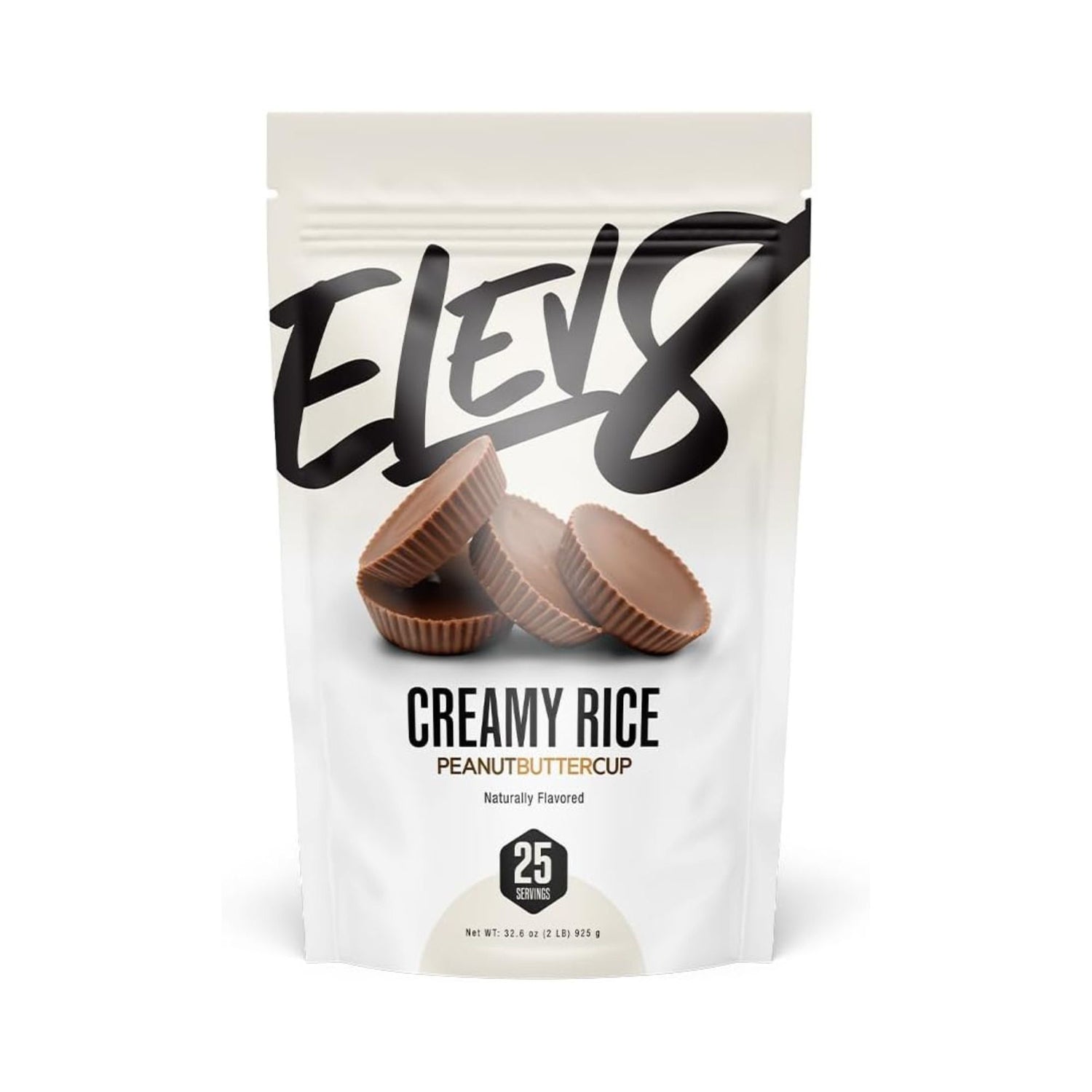 Elev8 Creamy Rice 925g container with 25 servings of smooth rice-based carbohydrate meal for pre-workout, post-workout, and daily energy support.