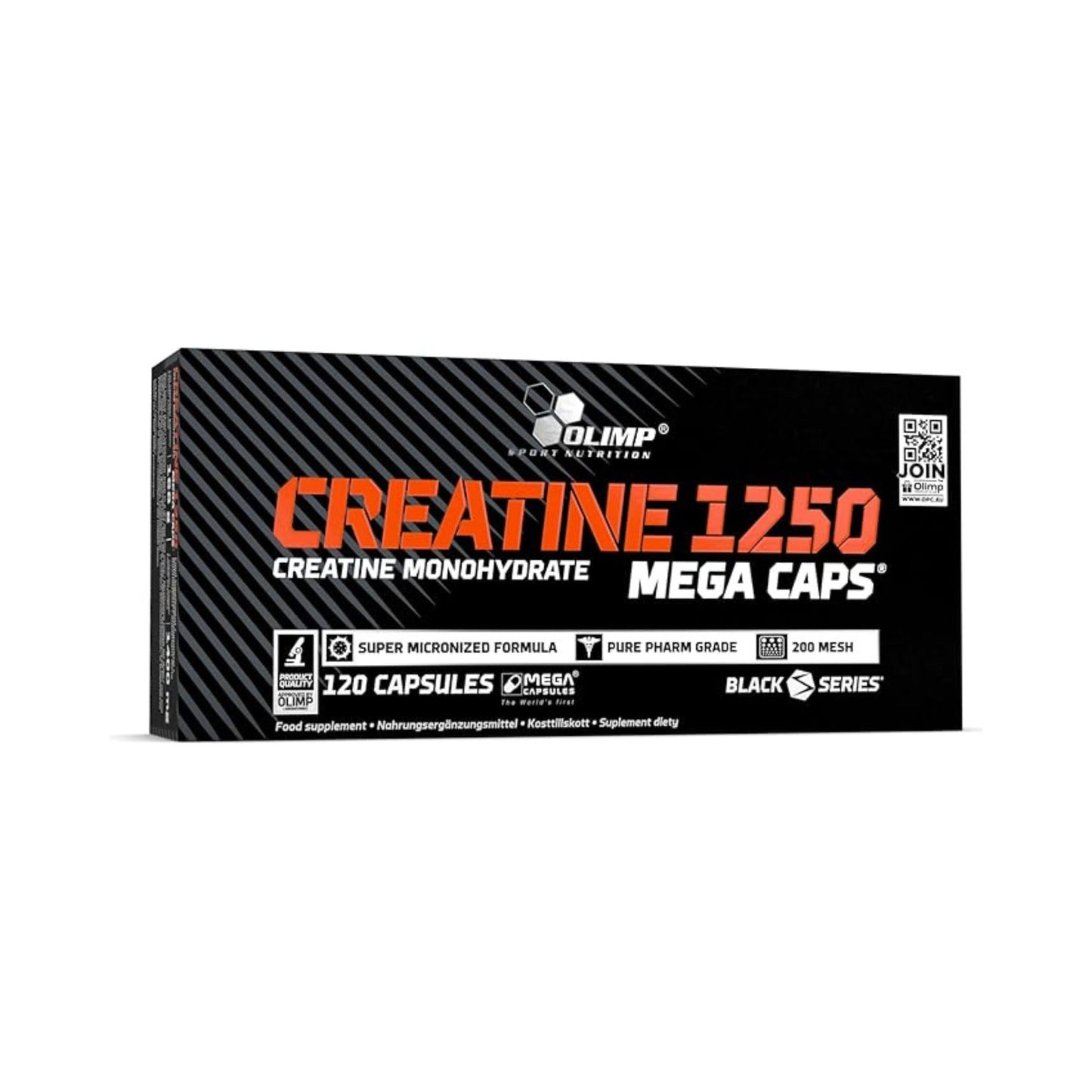 Olimp Creatine 1250 Mega Caps 120 capsules creatine monohydrate supplement for strength, power, and high-intensity workout performance.