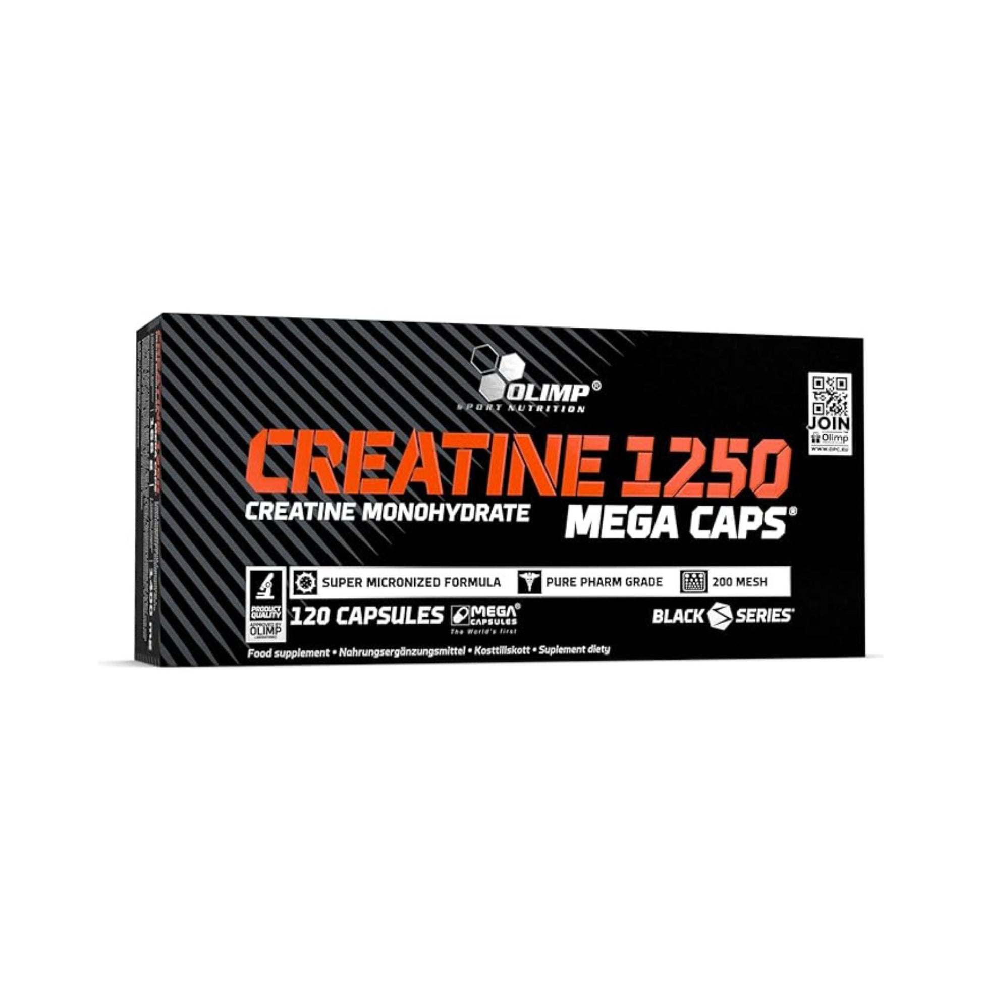 Olimp Creatine 1250 Mega Caps 120 capsules creatine monohydrate supplement for strength, power, and high-intensity workout performance.
