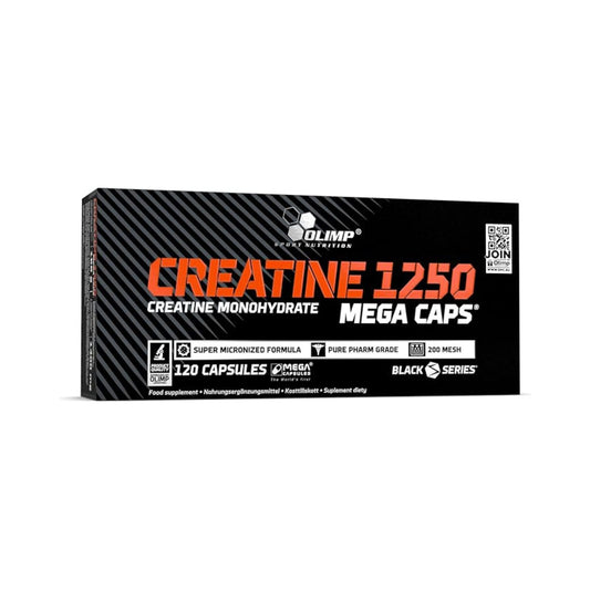 Olimp Creatine 1250 Mega Caps 120 capsules creatine monohydrate supplement for strength, power, and high-intensity workout performance.