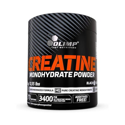 Olimp Creatine Monohydrate Powder 250g with 73 portions for strength, power, muscle performance, and high-intensity training.