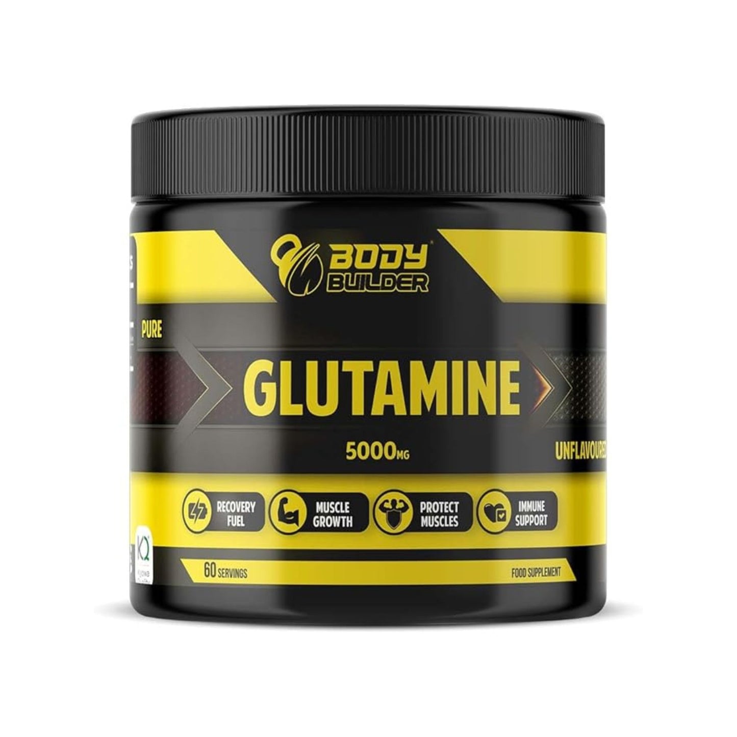 Body Builder Glutamine 300g unflavoured powder with 60 servings of pure L-Glutamine for muscle recovery and post-workout support.